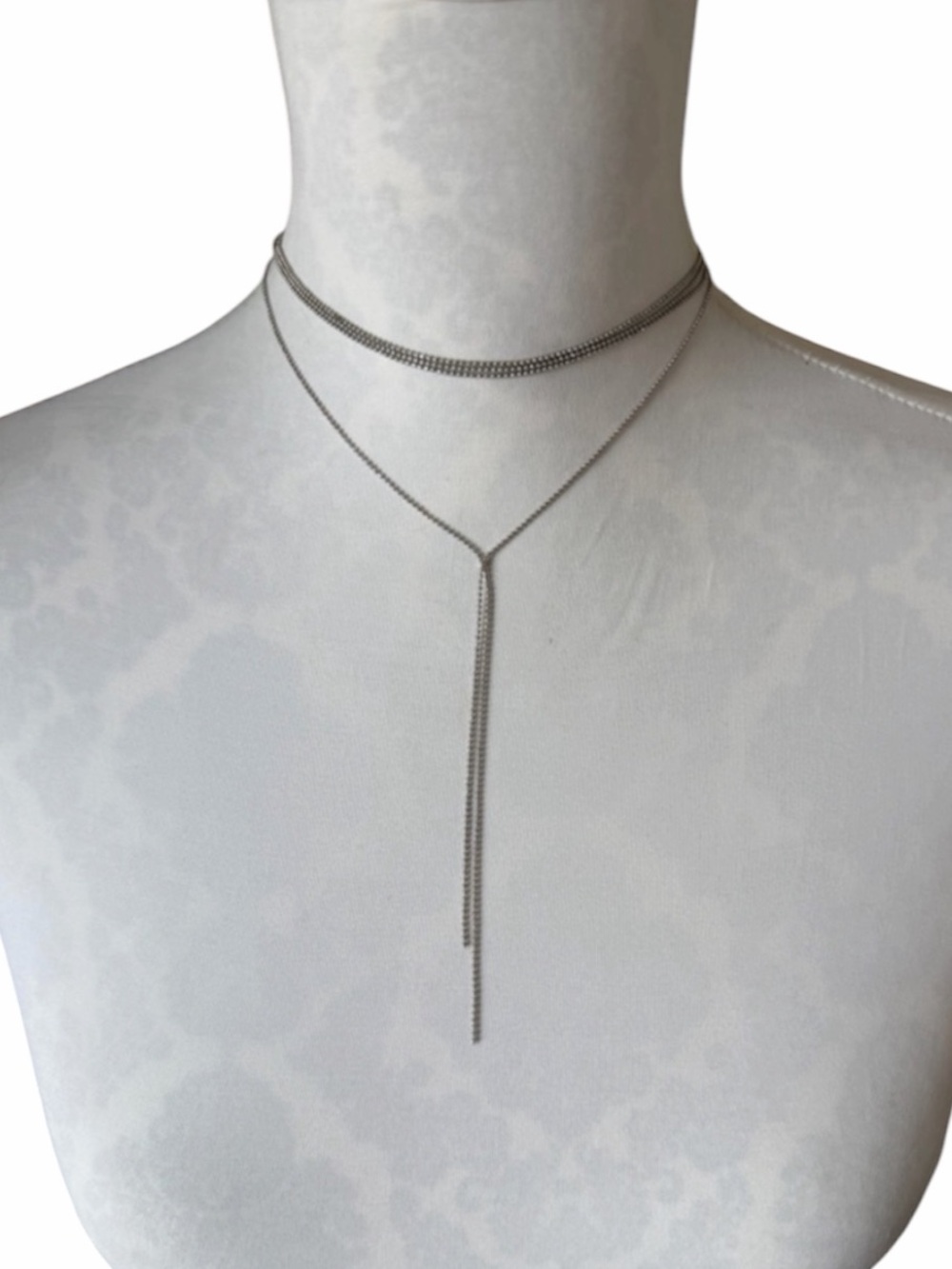 Silver Tone Layered Choker Y Necklace | Dainty Lariat Drop Necklace Minimalist